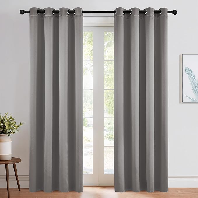 NICETOWN Chrome Gray Blackout Curtains 84 inches Long for Bedroom, Grommet Thermal Insulated Light Blocking Window Treatments for Living Room, W52 x L84, 2 Panels