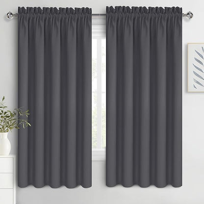 DWCN Bedroom Blackout Curtains 60 x 63 Inches Length 2 Panels Set, Solid Thermal Insulated Energy Saving Rod Pocket Window Treatment Curtains Blackout Drapes (W60 x L63 Inch, Dark Grey)