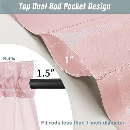 Blush Pink Valances for Windows 14 inch Length 2 Panels, Small Voile Sheer Curtains for Bathroom, Soft Fabric Lightweight Light Filtering Kitchen Curtains, Dual Rod Pocket, 2x42Wx14L Inches
