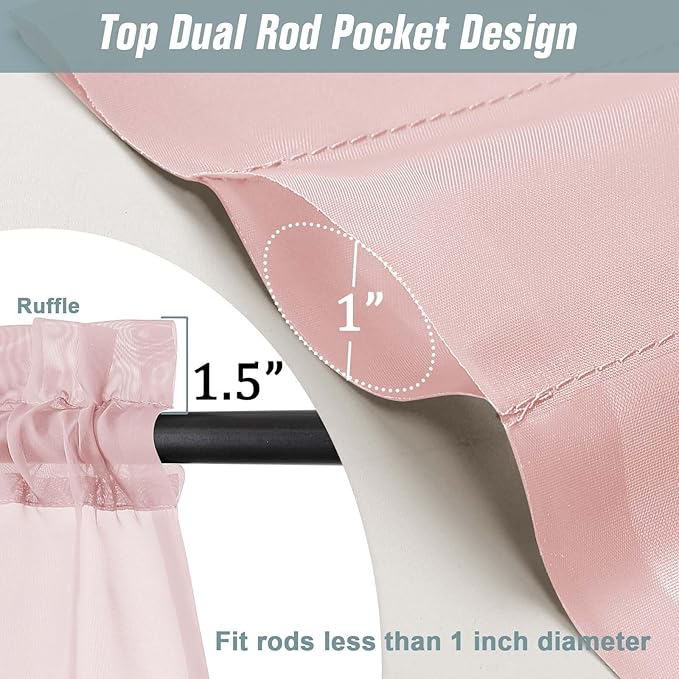 Blush Pink Window Sheer Curtains 54 inch Length, Soft Airy Light Filtering Sheer Curtain 2 Panels Set, Dual Rod Pocket Gauze Drapes for Living Room Bedroom, 2x42Wx54L Inches