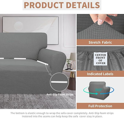 Easy-Going 100% Waterproof Oversized Chair Couch Cover, Dual Waterproof Sofa Cover, Stretch Jacquard Sofa Slipcover, Leakproof Furniture Protector for Kids, Pets, Dog and Cat, Grey