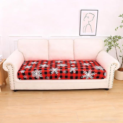 hyha Printed Couch Cushion Covers, Floral Sofa Covers Washable for 3 Cushion Couch, Stretch Pattern Outdoor Cushion Covers for Patio Furniture with Elastic Bottom(Large, Checkered Snowflake)