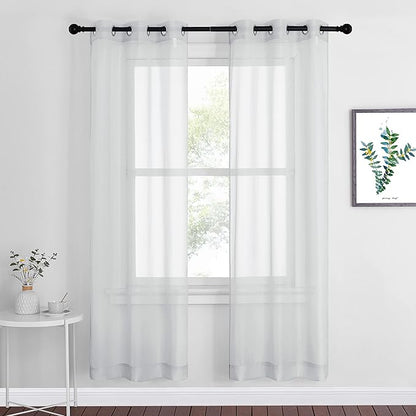 NICETOWN Sheer Curtains 72 inches Long - Silver Eyelet Top Light Filter Window Drapes Airy & Breathable Living Room Voile Panels for Living Room/Apartment, Light Gray, 74" W Total 2 Pieces