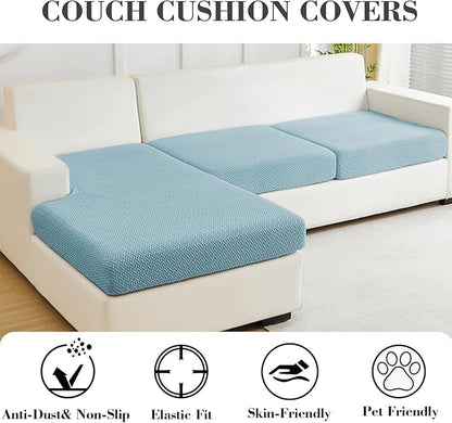 Sofa Covers Couch Covers for Sofa Pet Friendly Couch Cushion Covers Universal Sofa Covers Washable Stretch Slipcovers for Sectional Sofa (Texture Sea Blue, 2 Seats + Chaise Cover)