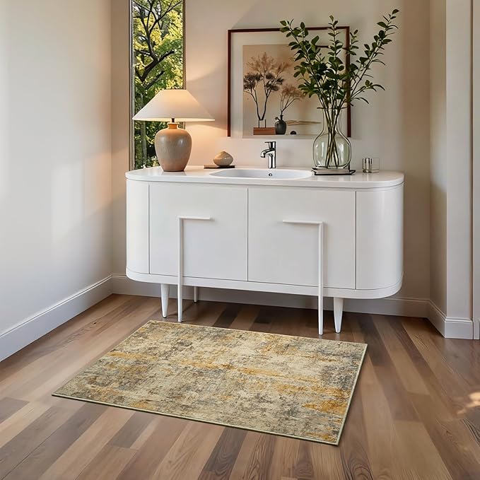 Entrance Rugs Indoor 2x3 Beige Entry Rug Washable Abstract Small Area Rug Non-Slip Low Pile Light Tan Throw Rugs for Entryway, Kitchen Floor, Front Door Indoor Door Mat, Bedroom Bedside
