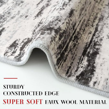 Lansny Modern Abstract Runner Rug 2x6, White Black Grey Taupe Washable Kitchen Runner Non-Slip Soft Hallway Rug Runner Thin Print Faux Wool Carpet for Entryway Bedroom Laundry Room Indoor Home Decor