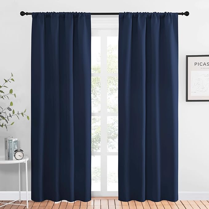 NICETOWN Thermal Curtains Blackout Draperies - Window Treatment Energy Saving Solid Blackout Rod Pocket Curtains/Drapes for Living Room (Navy, 1 Pair, 42 by 84-Inch)