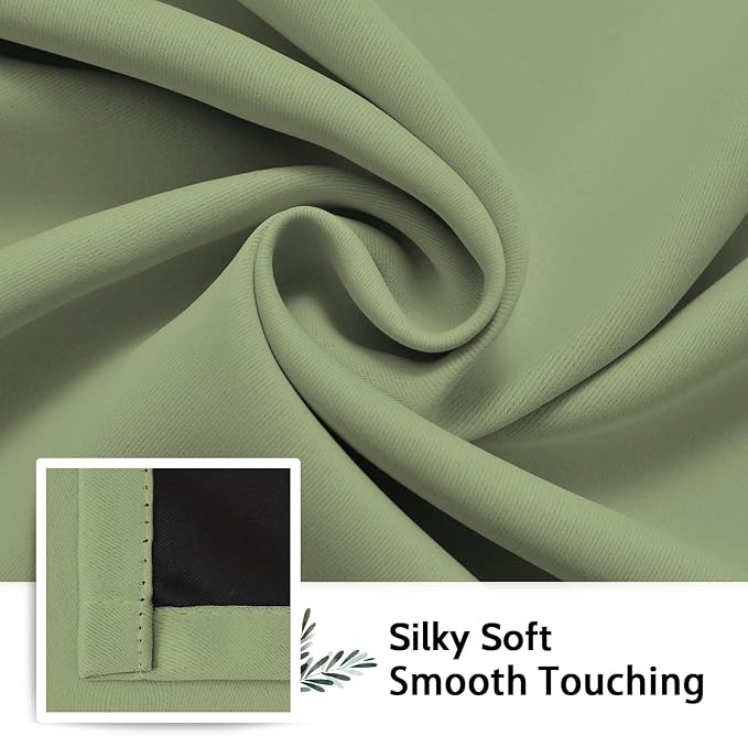 SimpleHome 100% Blackout Curtains for Bedroom,Thermal Insulated Sage Grommet Window Drapes Room Darkening Curtains for Living Room with Black Back,42 x 54 Inch,2 Panels