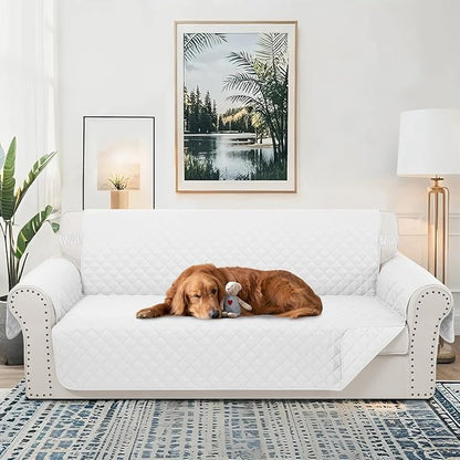 Reversible 4 Seater Sofa Cover 91 Inch Large Couch Cover Furniture Protector(Sofa XX-Large,White/White