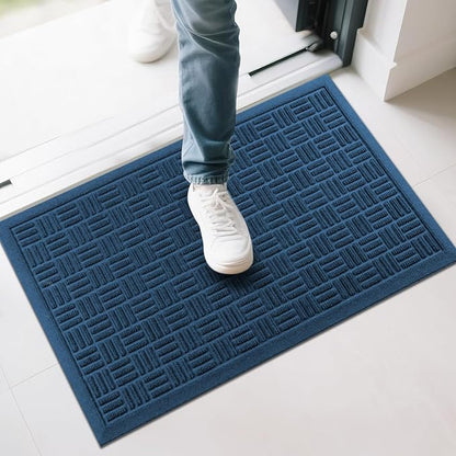Mibao Front Door Mat Indoor Outdoor Entrance, Dirt Trapping Waterproof All-Season, All-Weather Doormat, Non-Slip Durable Natural Rubber Low Profile Easy Clean Patio Entrance Mat, 29.5" x 17", Blue