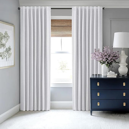 MIULEE 100% Blackout Linen Curtains for Bedroom, Grayish White Solid Luxury Decor Thermal Insulation Room Darkening Drapes for Living Room Nursery Back Tab Rod Pocket 42 x 63 Inches, 2 Panels
