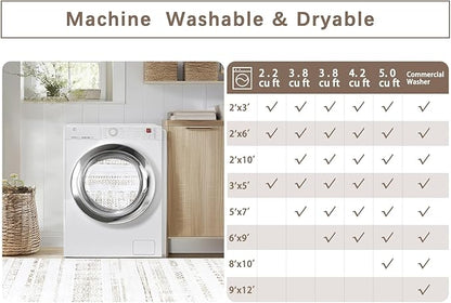 Moroccan Washable Rugs 8x10 Area Rugs for Living Room,Bedroom,Dining Room- Large Ultra Soft Faux Wool Retro Carpet,Non Slip&Non-Shedding Low Pile Vintage Print Rug-(Light Brown-White)
