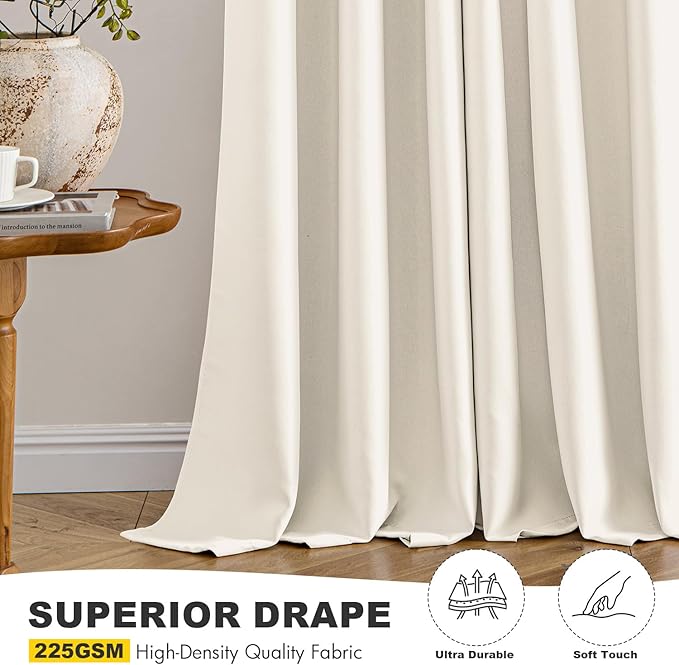 MIULEE Beige White Blackout Curtains for Bedroom Living Room 72 Inches Long 2 Panels, Thermal Insulated Room Darkening Drapes Solid Grommet Noise Reduction Light Blocking Window Treatments 40x72 Inch