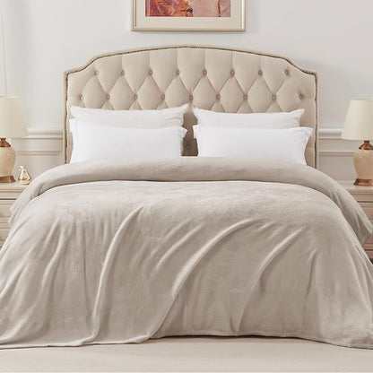 Exclusivo Mezcla Fleece Blankets Queen Size for Bed, Super Soft and Warm, All Season, Cozy, Plush, Lightweight, 90x90 Inches, Camel