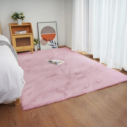 Ghouse Pink 8x10 Area Rugs Fluffy Faux Rabbit Fur Pink Fuzzy Rug Plush Shag Rugs for Living Room Bedroom, Playing Room, Nursery Room