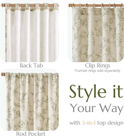 jinchan Floral Curtains Lined Linen Blend Curtain for Living Room 63 Inch Length Sage Green Farmhouse Flower Patterned Curtain French Country Curtains Drapes Back Tab Rod Pocket 2 Panels