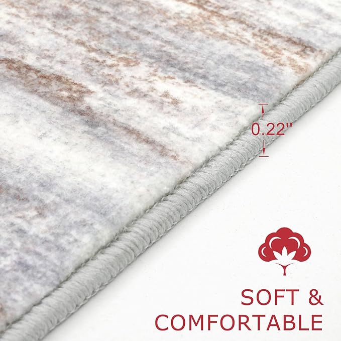 KOZYFLY Modern Abstract Kitchen Runner Rug, 2x6 Washable Rug Runner Non-Slip Soft Striped Hallway Runner Rugs, Grey Brown Print Carpet Runner for Entryway Bathroom Laundry Room Foyer