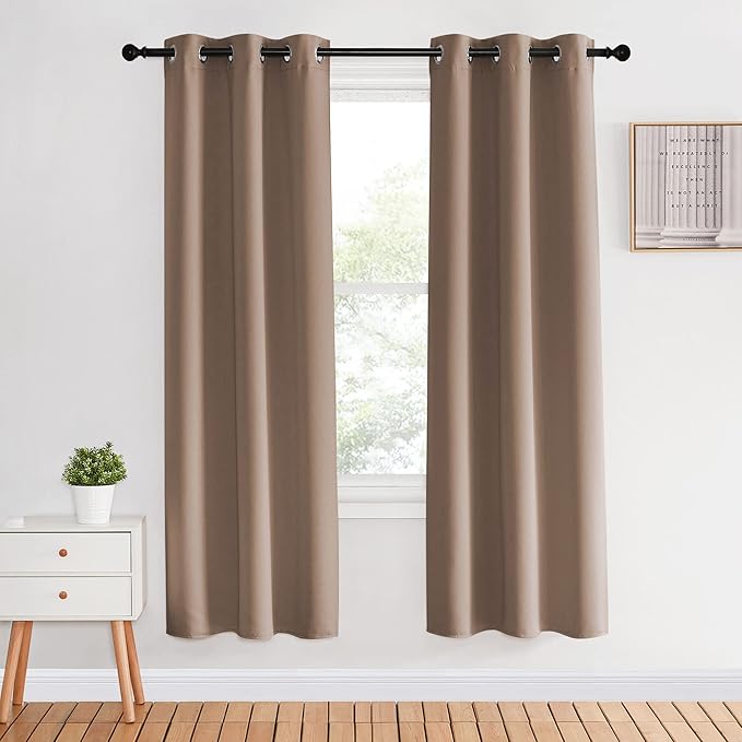 NICETOWN Kitchen Blackout Curtains and Drapes, 1 Pair, 34 inches by 70 Inch, Cappuccino, Triple Weave Energy Saving Thermal Insulated Solid Grommet Blackout Panels for Patio