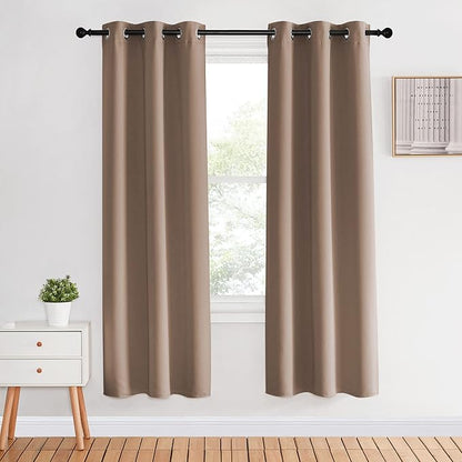 NICETOWN Kitchen Blackout Curtains and Drapes, 1 Pair, 34 inches by 70 Inch, Cappuccino, Triple Weave Energy Saving Thermal Insulated Solid Grommet Blackout Panels for Patio