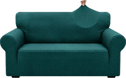 ZNSAYOTX 1 Piece Jacquard Couch Covers for 2 Cushion Couch High Stretch Loveseat Slipcover for Pets Dogs Anti Slip Love Seat Sofa Slipcover Furniture Protector (Medium, New Pattern Blackish Green)