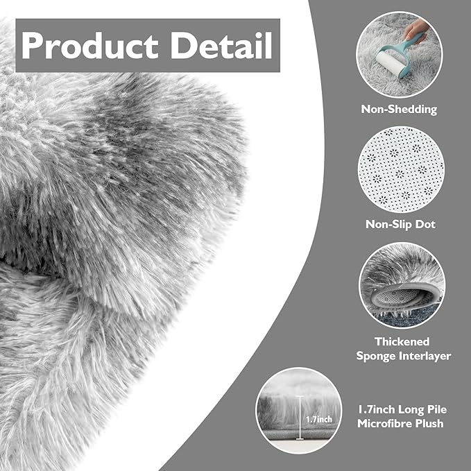 Shag Area Rug for Bedroom 3x5,Fluffy Area Rugs for Living Room,Soft Fuzzy Rug Non-Shedding Indoor Plush Carpet for Kids Bedroom Nursery Dorm Home Decor,Tie-Dyed Grey