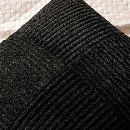 MIULEE Black Decorative Throw Pillow Covers 20x20 Inch for Couch Bed Sofa Pack of 2 Boho Farmhouse Throw Pillows Soft Cross Corduroy Patchwork Textured Cushion Cases