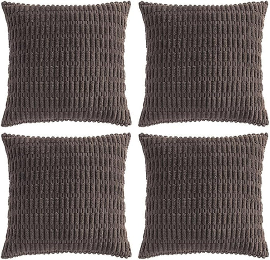 Fancy Homi 4 Packs Boho Dark Brown Decorative Throw Pillow Covers 22x22 Inch for Living Room Couch Bed Sofa, Rustic Modern Farmhouse Home Decor, Soft Plush Corduroy Cute Square Cushion Case 55x55 cm