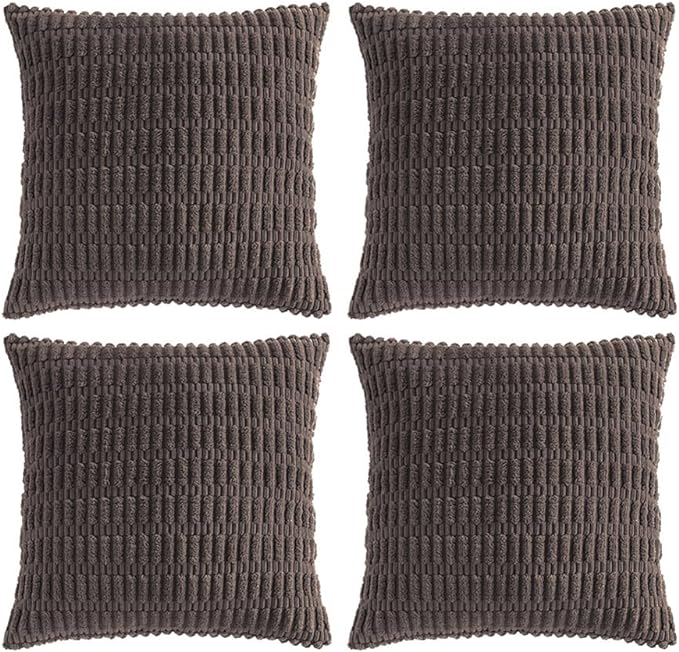 Fancy Homi 4 Packs Boho Dark Brown Decorative Throw Pillow Covers 14x14 Inch for Living Room Couch Bed Sofa, Rustic Modern Farmhouse Home Decor, Soft Plush Corduroy Cute Square Cushion Case 35x35 cm