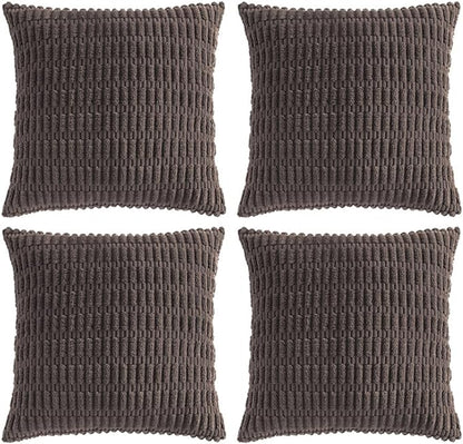 Fancy Homi 4 Packs Boho Dark Brown Decorative Throw Pillow Covers 14x14 Inch for Living Room Couch Bed Sofa, Rustic Modern Farmhouse Home Decor, Soft Plush Corduroy Cute Square Cushion Case 35x35 cm