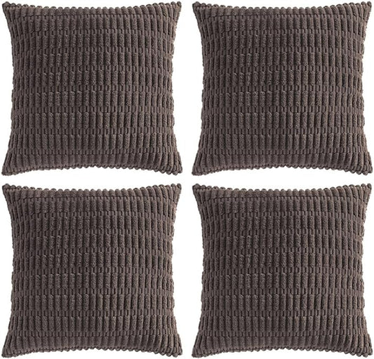 Fancy Homi 4 Packs Boho Dark Brown Decorative Throw Pillow Covers 14x14 Inch for Living Room Couch Bed Sofa, Rustic Modern Farmhouse Home Decor, Soft Plush Corduroy Cute Square Cushion Case 35x35 cm