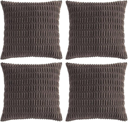 Fancy Homi 4 Packs Boho Dark Brown Decorative Throw Pillow Covers 26x26 Inch for Living Room Couch Bed Sofa, Rustic Modern Farmhouse Home Decor, Soft Plush Corduroy Cute Square Cushion Case 66x66 cm