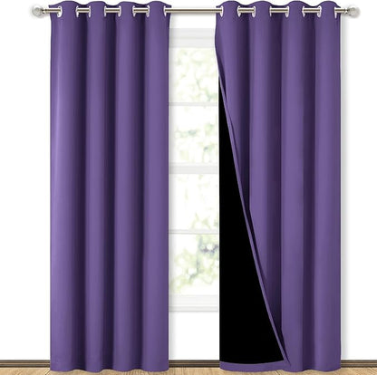 NICETOWN Total Shade Curtains and Draperies, Heavy-Duty Full Light Shading Drapes with Black Liner Backing for Villa/Hall/Dorm Window(Lilac Purple, Package of 2, 52 inches Wide x 95 inches Long)