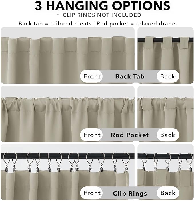 Deconovo Blackout Curtains, Thermal Insulated, W52 x L84 2 Panels, Back Tab, Machine Washable, Room-Darkening Drapes for Bedroom/Living Room Light Beige