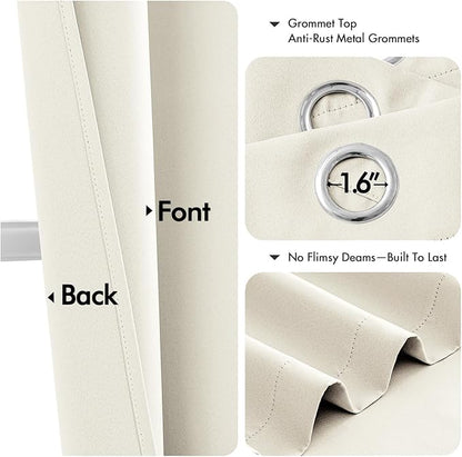 MIULEE Cream Blackout Curtains for Bedroom Living Room 63 Inches Long 2 Panels, Thermal Insulated Room Darkening Drapes Solid Grommet Noise Reduction Light Blocking Window Treatments 40x63 Inch