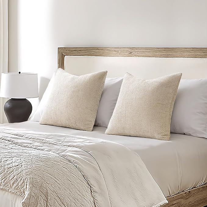 MIULEE Pack of 2 Euro Sham Pillow Covers 24x24 Inch Neutral Beige Modern Boho Accent Decorative Throw Pillow Covers Soft Chenille Farmhouse Cushion Covers for Home Decor Couch Bed Sofa Living Room