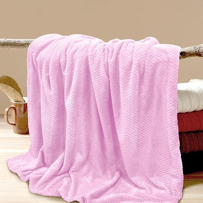 4 Pack Fleece Throw Blankets 50x60 Inches - Oeko-Tex Certified 100, 270 GSM Ultra Soft Plush for Bed, Couch and Cozy Gifts. 3D Waffle Texture, No Shedding No Pilling All Season (Pink)