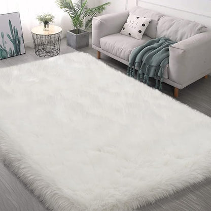Fluffy Area Rug, White Faux Fur Rug for Bedroom 3'x5' Soft Shag Fuzzy Rugs for Living Room, Furry Bedside Nursery Rug Plush Indoor Floor Carpet for Kids Room Teen Dorm