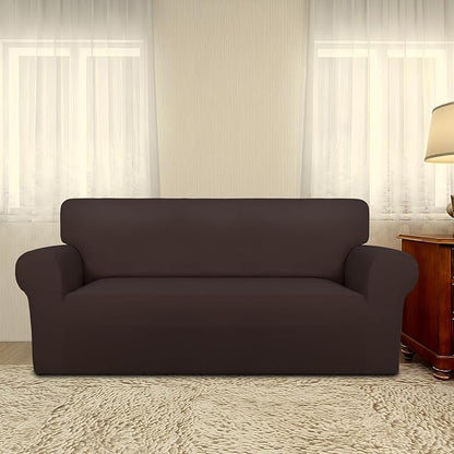 PureFit Super Stretch Sofa Slipcover – Spandex Non Slip Soft Couch Sofa Cover, Washable Furniture Protector with Non Skid Foam and Elastic Bottom for Kids, Pets (Oversized Loveseat, Chocolate)