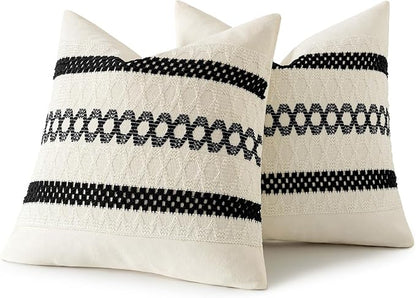 MIULEE Set of 2 Black Boho Decorative Pillow Covers 20x20 Inch Farmhouse Rustic Couch Throw Pillows Modern Spring Cotton Cushion Covers Retro Cute Macrame Woven Home Decor for Bed Sofa Chair