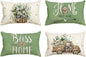 AVOIN colorlife Bless Our Home Farmhouse Eucalyptus Leaves Throw Pillow Covers, 12 x 20 Inch Green Truck Cushion Case Decorations Set of 4