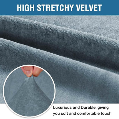 H.VERSAILTEX Stretch Velvet Sofa Covers for 3 Cushion Couch Covers Sofa Slipcovers Furniture Protector Soft with Non Slip Elastic Bottom, Crafted from Comfy Rich Velour (Sofa 72'-90', Stone Blue)