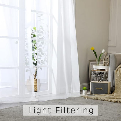 OWENIE Sheer White Curtains 108 Inches Long for Living Room Bedroom 2 Panels Set, Lightweight Airy White Sheer Curtain, Filmy Voile Rod Pocket, 2 PCS, Each 59" W x 108" L