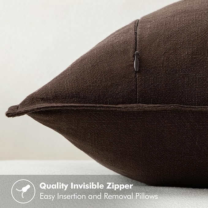 MIULEE Decorative Linen Euro Sham Pillow Covers 24x24 Dark Brown Boho Farmhouse Neutral Winter Couch Throw Pillows for Bed Pack of 2 Accent Modern Pillowcase Sofa Livingroom Home Decor