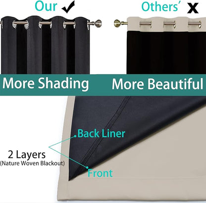 Yakamok 100% Blackout Curtains 96 Inches Long, 2 Thick Layers Heat and Full Light Blocking Soft Thermal Insulated Drapes for Bedroom(52" Wide Each Panel, Natural, 1 Panel)