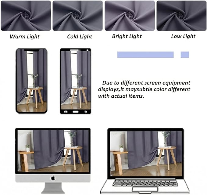 Simplebrand Ava Greyish Purple Short Blackout Curtains for Bedroom 45 Inches Long 2 Panels Set, Solid Thermal Insulated, Energy Saving Window Treatment Curtains Blackout Drapes, W40 x L45 Inch