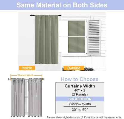 Simplebrand Ava Sage Green Blackout Curtains for Bedroom 84 Inch Length 2 Panels Set, Solid Thermal Insulated Privacy Living Room Window Treatment Curtains Blackout Drapes, W40 x L84 Inch, Sage Green