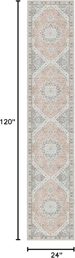 Madane Runner Rugs for Hallway 2x10 Long Washable Non-Slip Hallway Runner Rug Low-Pile Stair Kitchen Runner Throw Carpet for Entrance Living Dining Laundry Room (Pink/Gray, 2 x 10)