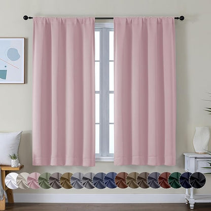 Simplebrand Ava Blush Short Blackout Curtains for Bedroom 45 Inches Long 2 Panels Set, Solid Thermal Insulated, Energy Saving Window Treatment Curtains Blackout Drapes, W40 x L45 Inch, Blush