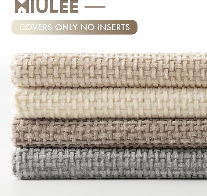 MIULEE Pack of 4 Couch Throw Pillow Covers 16x16 Inch Neutral Beige/Brown Soft Decorative Chenille Pillow Covers Farmhouse Accent Cushion Covers for Boho Spring Home Decor Sofa Bedroom Living Room
