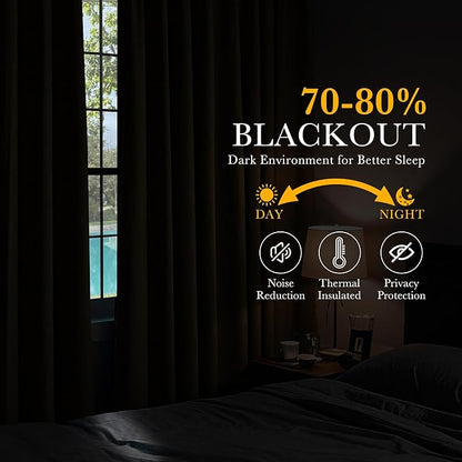 PONY DANCE Blackout Curtains Thermal Insulated Window Treatment Panels Room Darkening Shade Drapes for Living Room Back Tab/Rod Pocket Bedroom Draperies, 42 x 84 Inch, Biscotti Beige, 2 Panels
